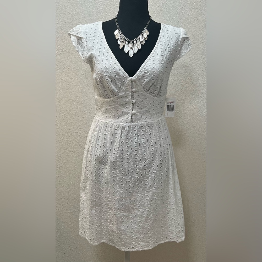 NWT Jade Kristopher V-neck Eyelet Mini Dress XS White